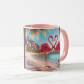 Rosa Flamingo Liebe Tropischer Strand Sonne Tasse (VorderseiteRechts)