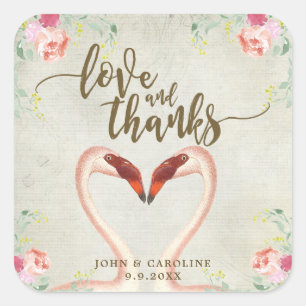 rosa Flamingo-Liebe und Dankbevorzugungsaufkleber Quadratischer Aufkleber