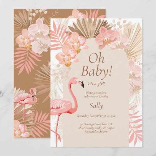 Rosa Flamingo-Mädchen-Dusche Einladung (Vorne/Hinten)
