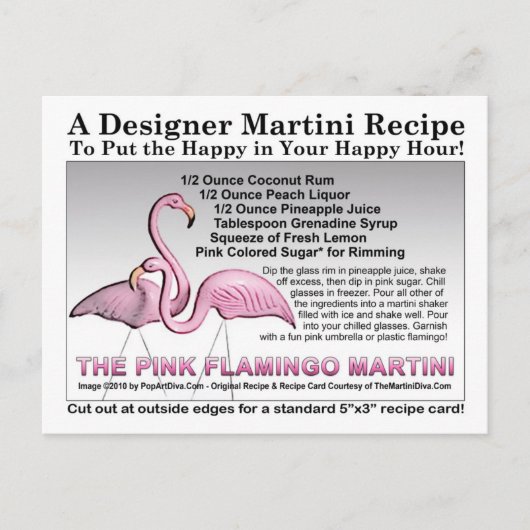 Rosa Flamingo Martini Rezept Karte (Vorderseite)