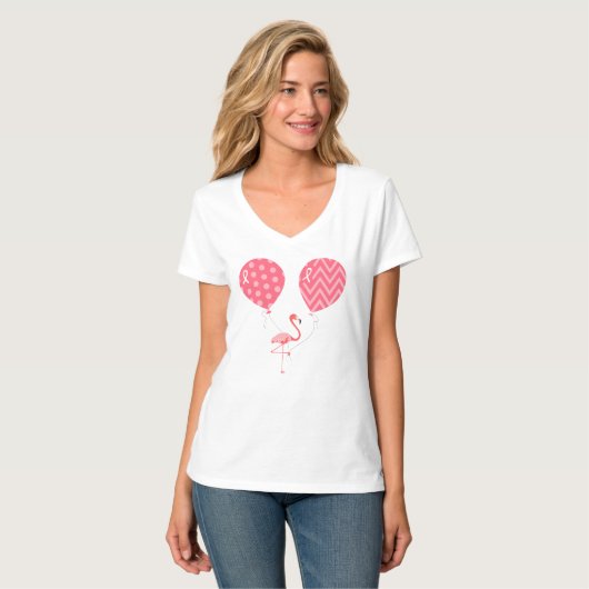 Rosa Flamingo mit Ballonen T-Shirt (Vorderseite Vollansicht)