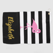 Rosa Flamingo mit benutzerdefiniertem Text und Str Golfhandtuch (Horizontal)