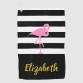 Rosa Flamingo mit benutzerdefiniertem Text und Str Golfhandtuch (Vorderseite)