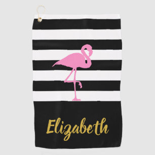 Rosa Flamingo mit benutzerdefiniertem Text und Str Golfhandtuch