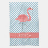 Rosa Flamingo mit blauem und weißem Punkt Handtuch (Vertikal)