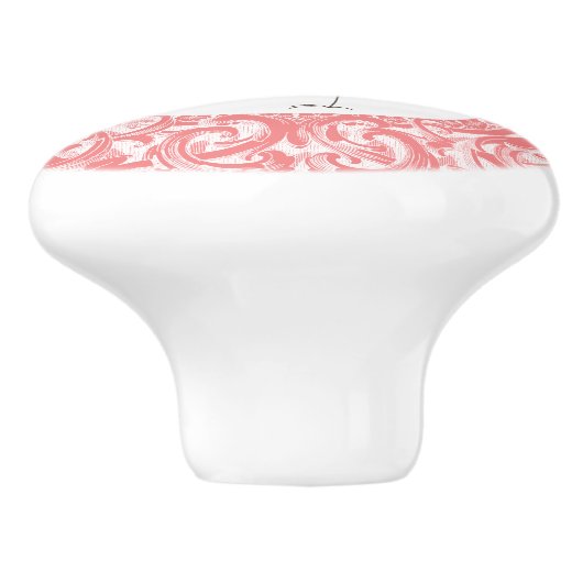 Rosa Flamingo mit blumengeschmückten Wirbel Keramikknauf (Seitenansicht)