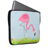 Rosa Flamingo mit Frühlingsblumen Laptopschutzhülle (Vorne Rechts)