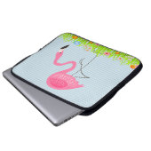 Rosa Flamingo mit Frühlingsblumen Laptopschutzhülle (Vorne Knopf)