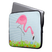 Rosa Flamingo mit Frühlingsblumen Laptopschutzhülle (Vorderseite Links)