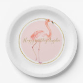 Rosa Flamingo mit Gold und Rahmen personalisiert Pappteller (Vorderseite)