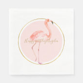 Rosa Flamingo mit Gold und Rahmen personalisiert Serviette (Vorderseite)