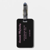 Rosa Flamingo mit Initialen Gepäckanhänger (Rückseite vertikal)