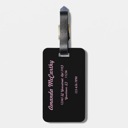 Rosa Flamingo mit Initialen Gepäckanhänger (Rückseite vertikal)