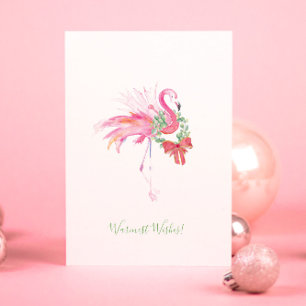 Rosa Flamingo mit Kranz Strand Weihnachtskarte Feiertagskarte