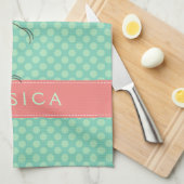 Rosa Flamingo mit minzgrün gestrichenem Punkt Geschirrtuch (Viertel Falte)