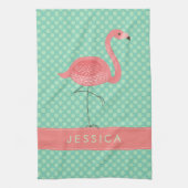 Rosa Flamingo mit minzgrün gestrichenem Punkt Geschirrtuch (Vertikal)