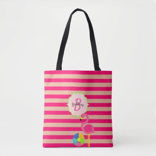 Rosa Flamingo Mit Monogramm Tasche (Vorderseite)