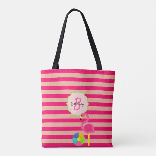 Rosa Flamingo Mit Monogramm Tasche (Rückseite)