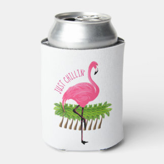 Rosa Flamingo mit Palmen Dosenkühler