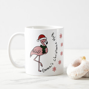 Rosa Flamingo mit personalisiertem Weihnachtsnamen Kaffeetasse