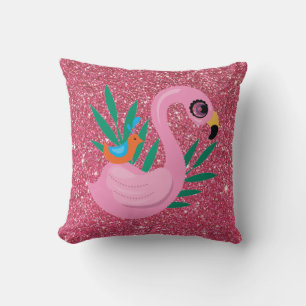 Rosa Flamingo mit rosa Glitzer-Kissen Kissen