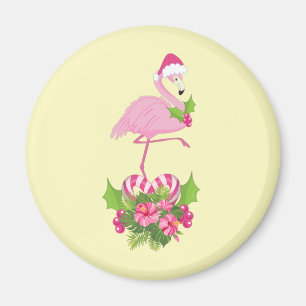 Rosa Flamingo mit Santa-Hut Weihnachtlich Magnet