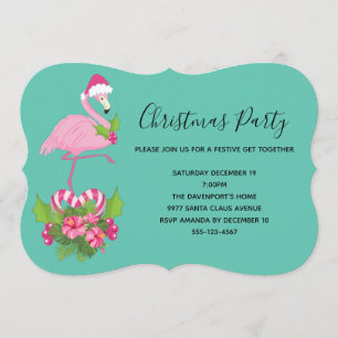 Rosa Flamingo mit Santa-Mütze - Weihnachten mit La Einladung