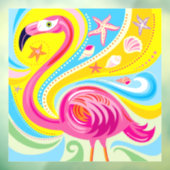 Rosa Flamingo mit Seestern Fensteraufkleber (Blatt 3)