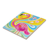Rosa Flamingo mit Seestern Fliese (Seite)