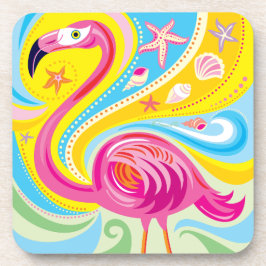 Rosa Flamingo mit Seestern Getränkeuntersetzer