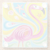 Rosa Flamingo mit Seestern Glasuntersetzer (Rückseite)