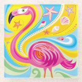 Rosa Flamingo mit Seestern Glasuntersetzer (Vorderseite)