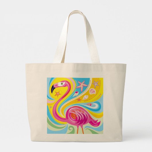 Rosa Flamingo mit Seestern Jumbo Stoffbeutel (Rückseite)