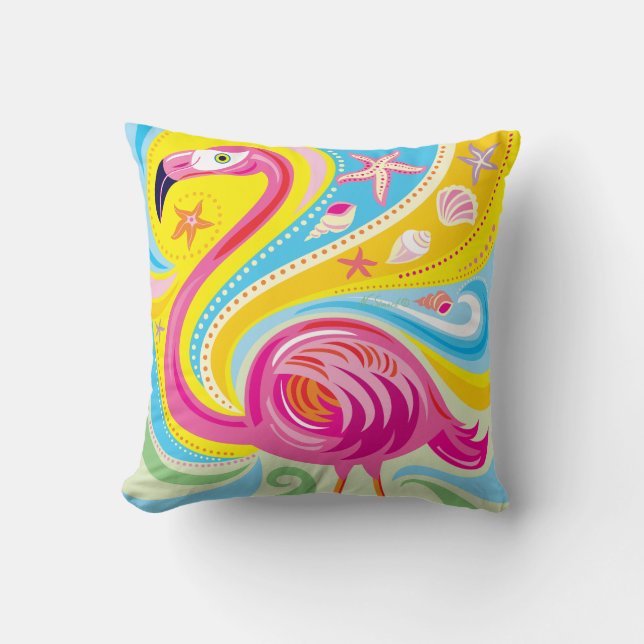 Rosa Flamingo mit Seestern Kissen (Vorderseite)
