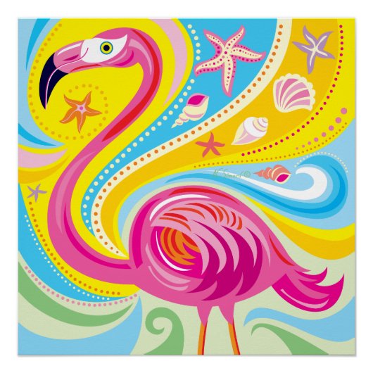 Rosa Flamingo mit Seestern Poster (Vorderseite)