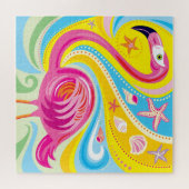 Rosa Flamingo mit Seestern Puzzle (Horizontal)