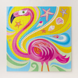 Rosa Flamingo mit Seestern Puzzle
