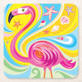 Rosa Flamingo mit Seestern Rechteckiger Pappuntersetzer