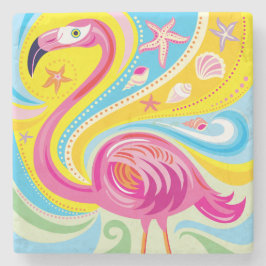Rosa Flamingo mit Seestern Steinuntersetzer