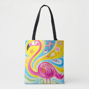 Rosa Flamingo mit Seestern Tasche