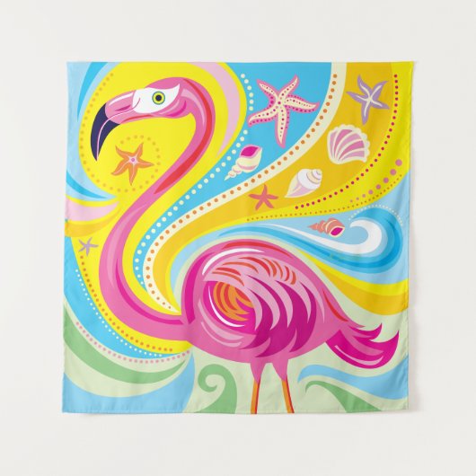 Rosa Flamingo mit Seestern Wandteppich (Vorderseite)