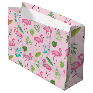 Rosa Flamingo mit tropischem Blätter-Muster Große Geschenktüte