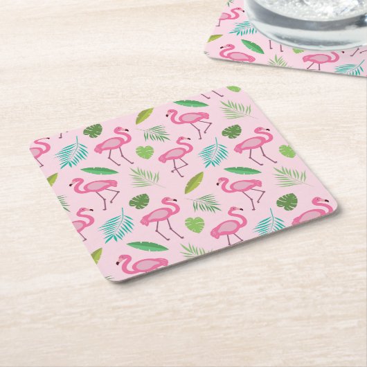Rosa Flamingo mit tropischen Blätter Muster Rechteckiger Pappuntersetzer (angewinkelt)