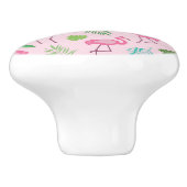Rosa Flamingo mit tropischen Blätter Personalisier Keramikknauf (Seitenansicht)