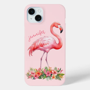 Rosa Flamingo mit tropischen Blumen Case-Mate iPhone Hülle