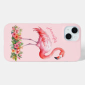 Rosa Flamingo mit tropischen Blumen Case-Mate iPhone Hülle (Rückseite (Horizontal))