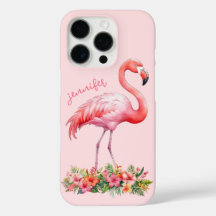 Rosa Flamingo mit tropischen Blumen