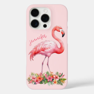 Rosa Flamingo mit tropischen Blumen iPhone 16 Pro Hülle