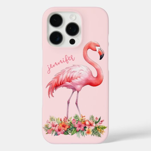 Rosa Flamingo mit tropischen Blumen Case-Mate iPhone Hülle (Rückseite)