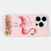 Rosa Flamingo mit tropischen Blumen Case-Mate iPhone Hülle (Rückseite (Horizontal))